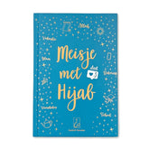 Boekomslag Meisje met Hijab deel 3 op turquoise achtergrond met sterren en doodles